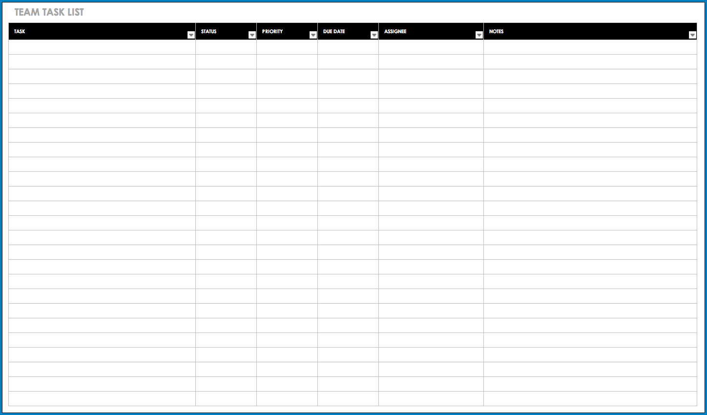 Task List Template Excel Example