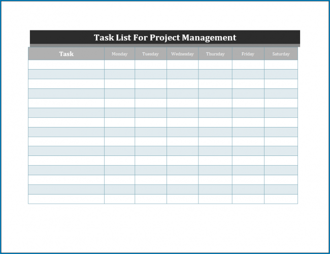 √ Task List Template For Project Management