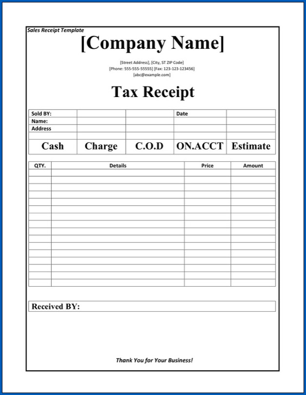 Tax Receipt Template Example