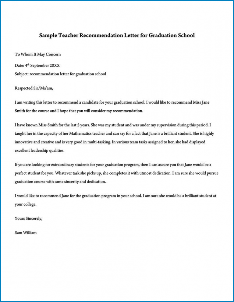 √ Teacher Letter Of Recommendation Template