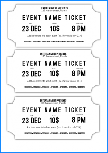√ Free Printable Ticket Template Word