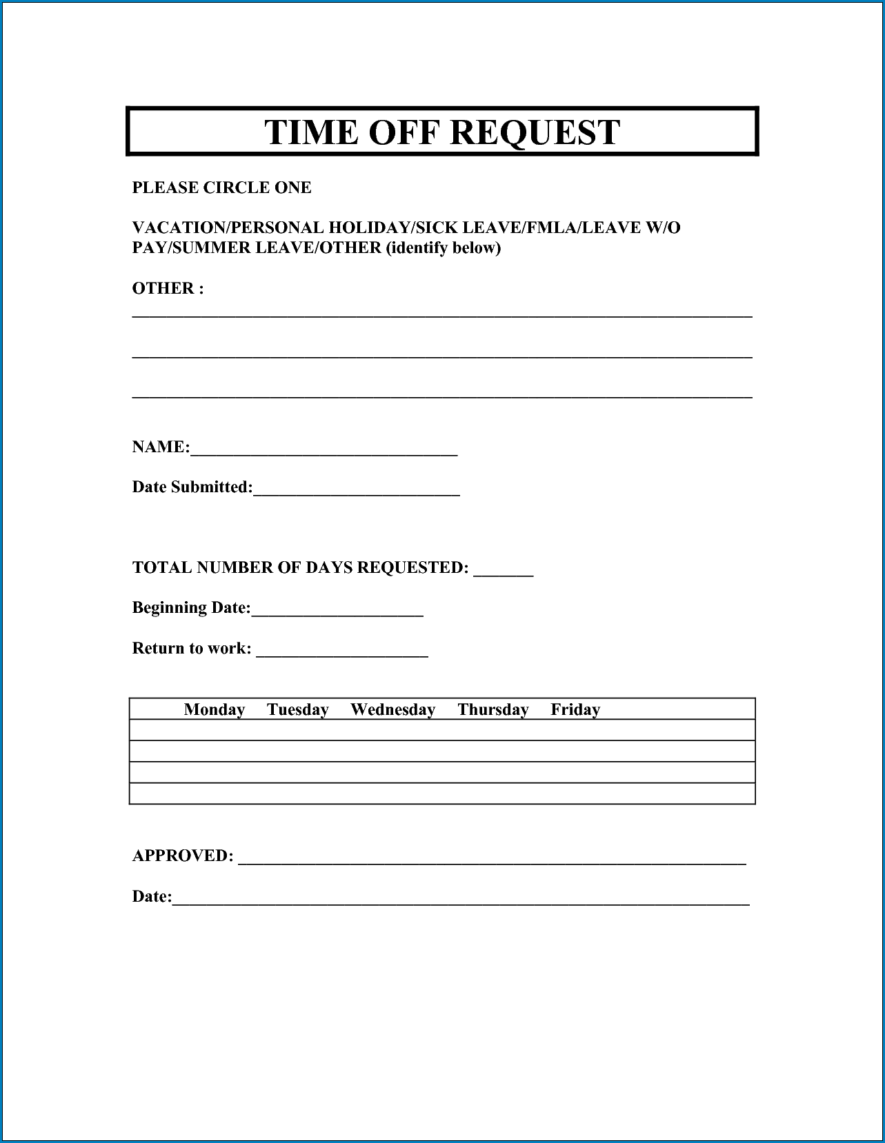 Time Off Request Form Sample