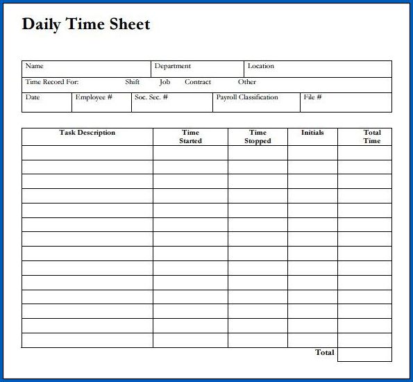 Time Sheet Format Sample