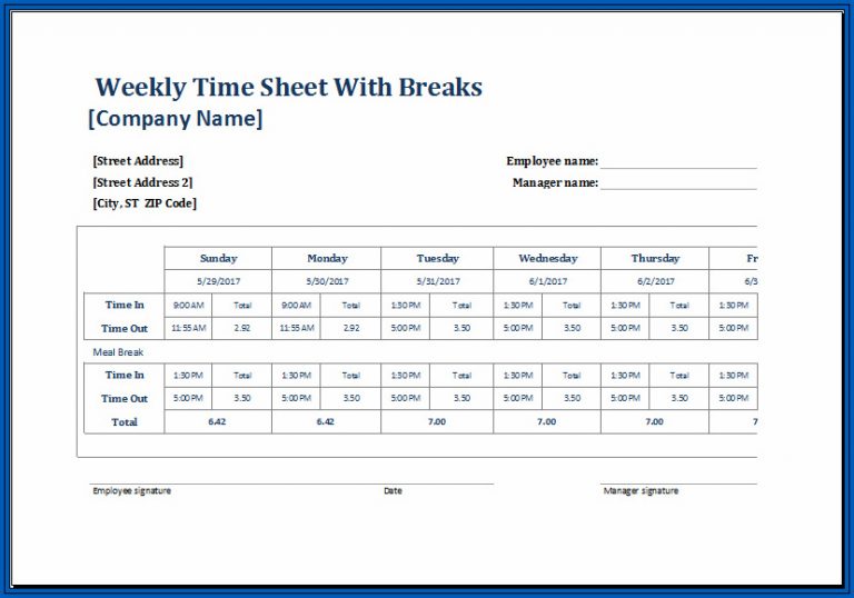  Timesheet Calculator With Lunch Break