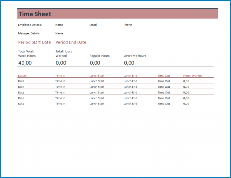 √ Free Printable Timesheet Template For Excel