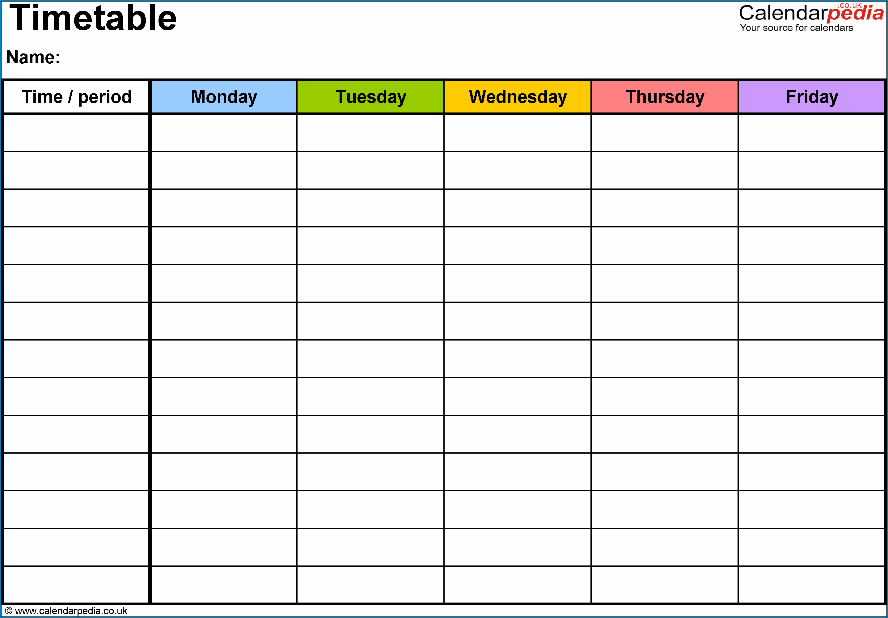 Timetable Template Sample