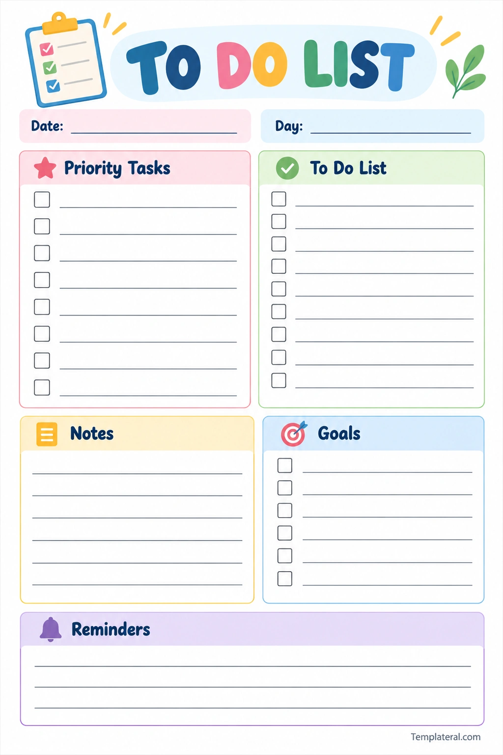 To Do List Form Printable to do list form template with priority tasks, goals, notes, and reminders