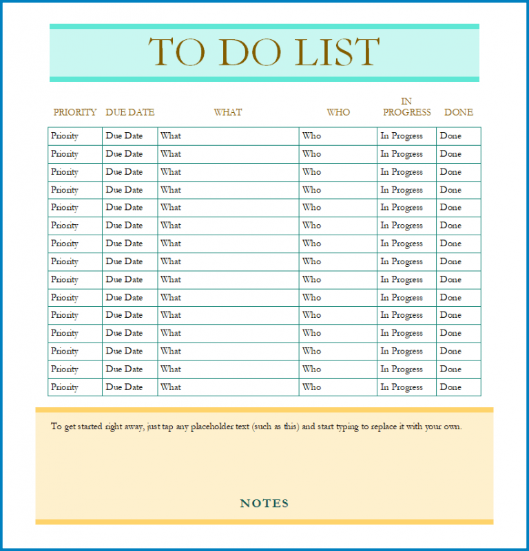 √ Free Printable To Do List Template Word