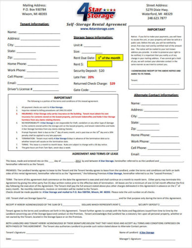 Unit For Rent Label Sample √ Storage Unit Rental Agreement Template