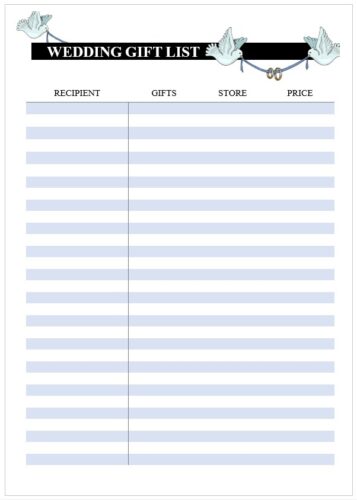 √ Wedding Gift List Template