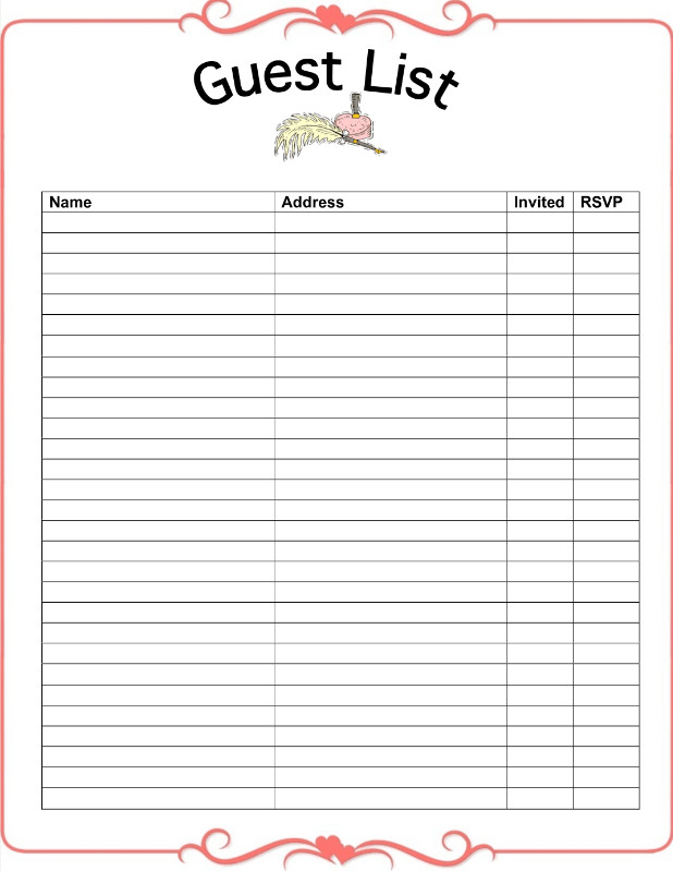 Wedding Guest Sign in Sheet Template