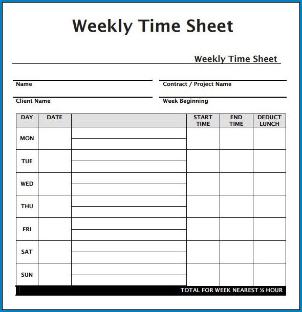 Weekly Employee Timesheet Sample