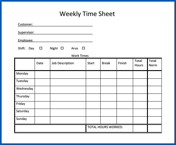 Weekly Employee Timesheet Template Example