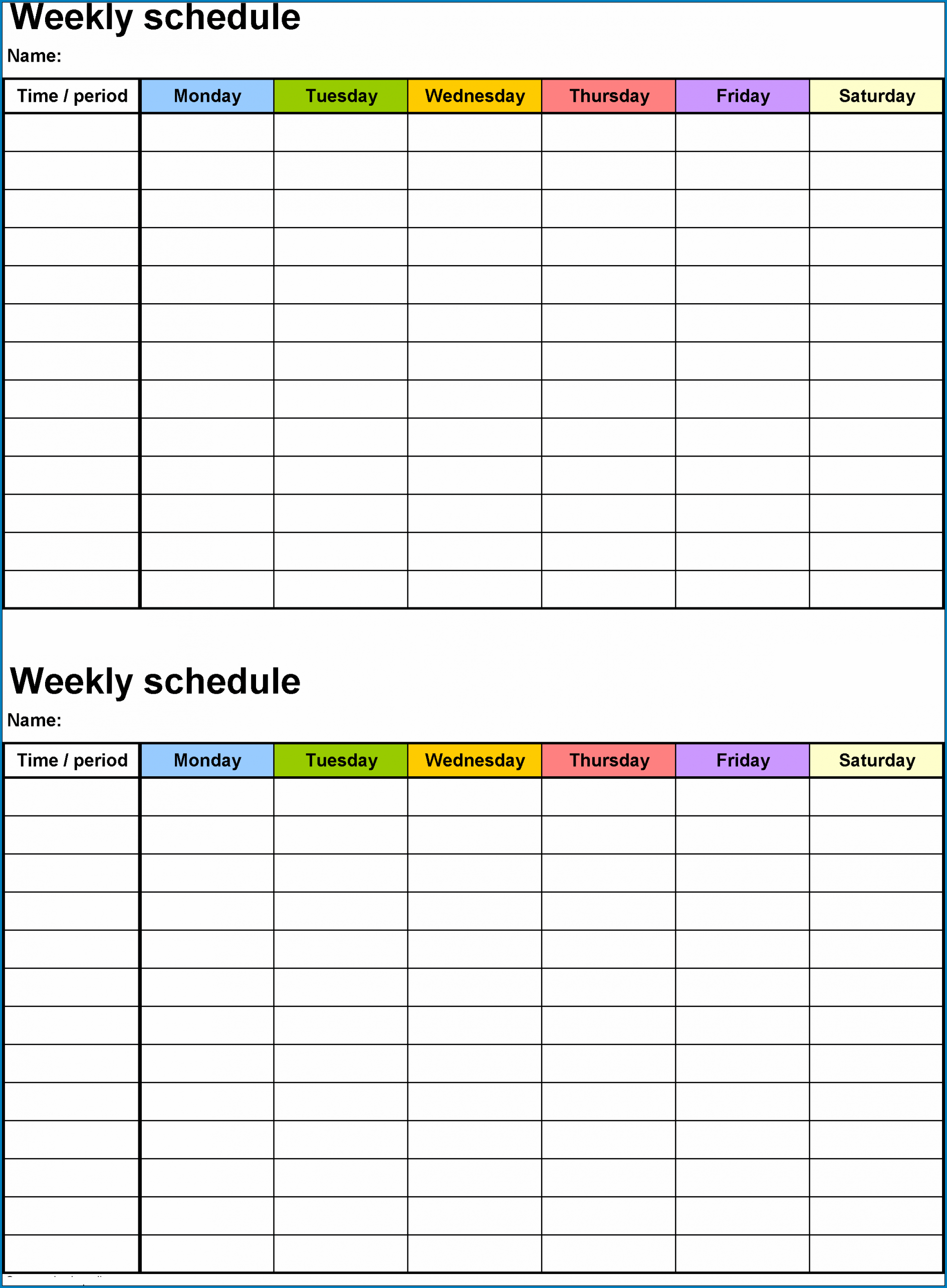 Weekly Planner Template Excel Example