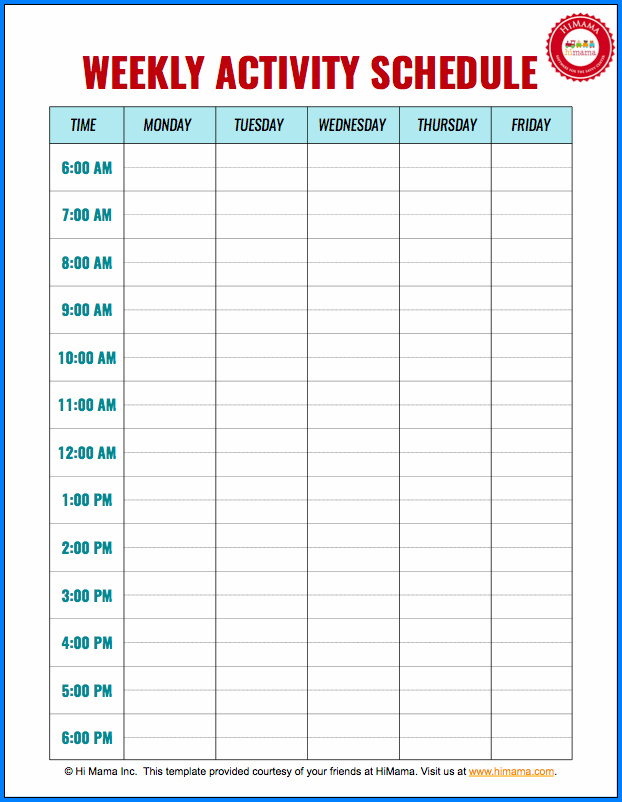 Weekly Schedule Template Sample