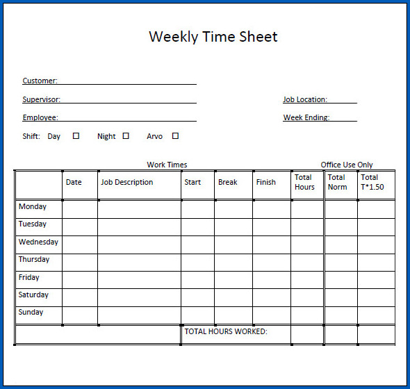 Weekly Timesheet Template Excel Example