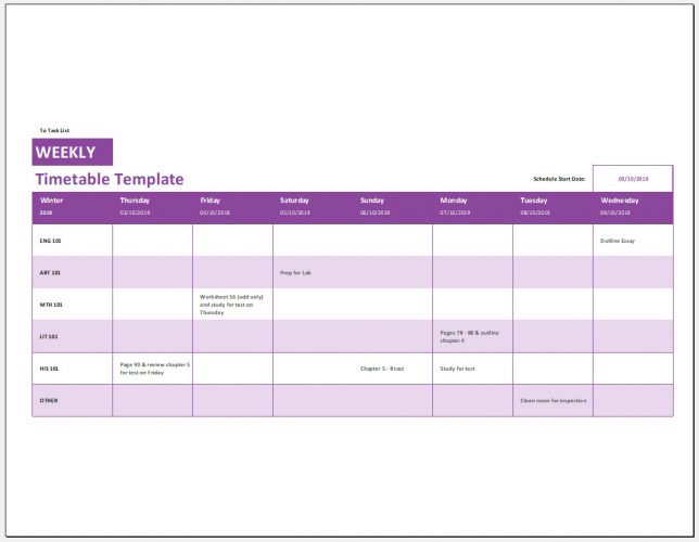 √ Free Printable Weekly Timetable Template