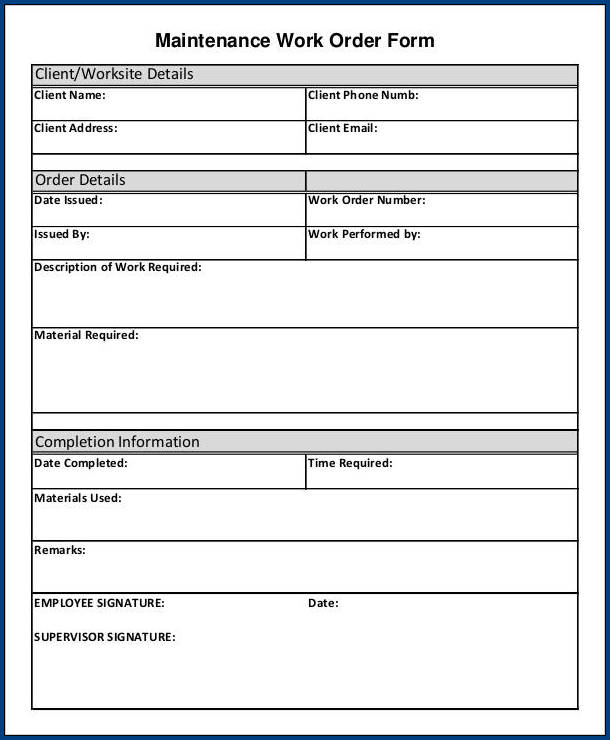 Free Printable Work Order Form Template Templateral