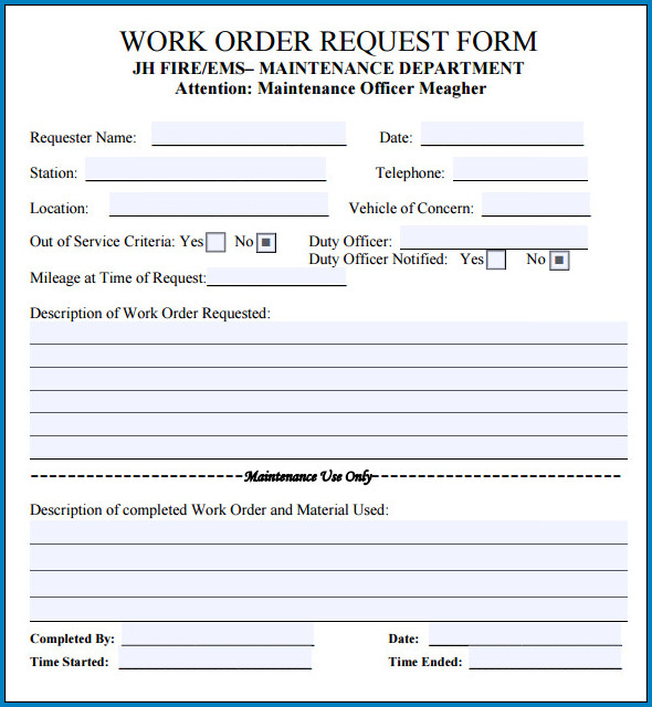 Work Order Template Sample