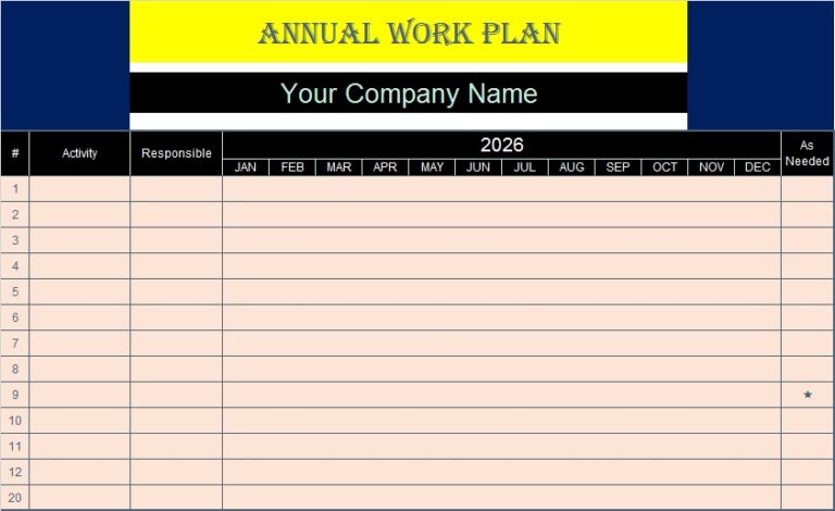 √ Work Plan Template (Excel)