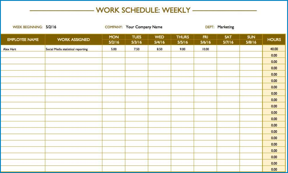 Work Schedule Template Example