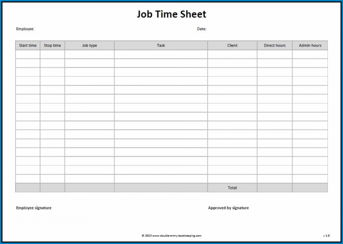 √ Free Printable Work Timesheet Template