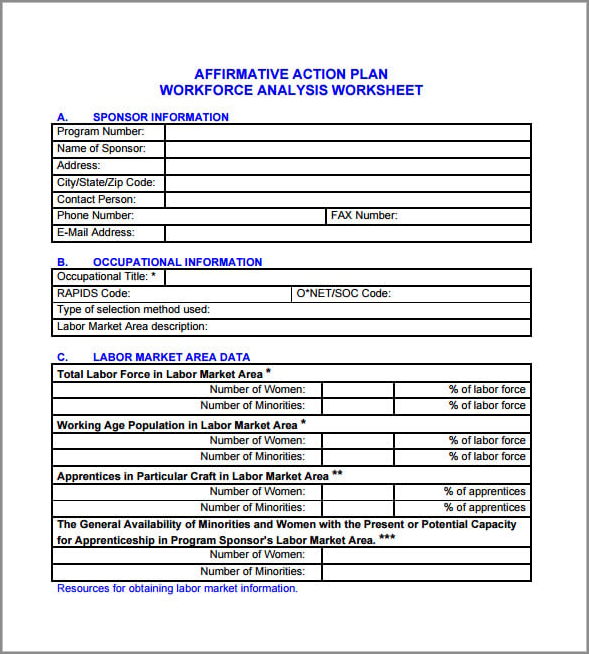 affirmative action plan template sample