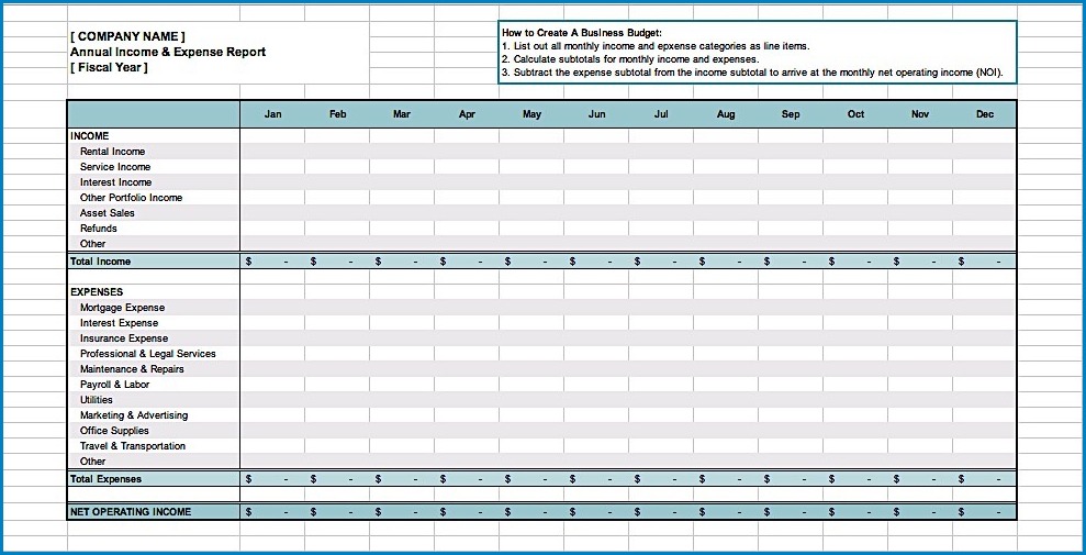 annual business budget template excel example