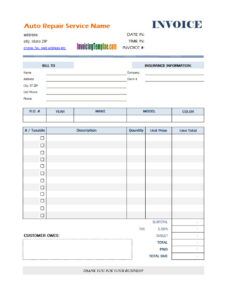 auto repair invoice template