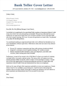 bank teller job cover letter template example
