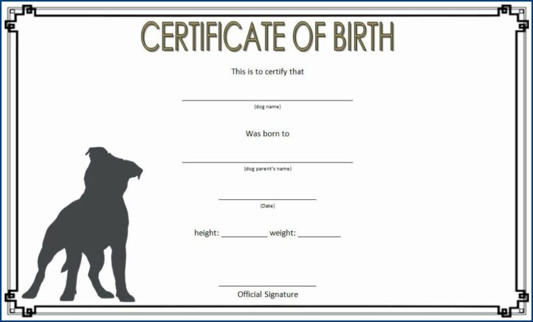 √ Dog Birth Certificate Template (Ready To Use)