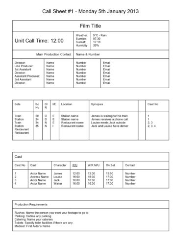 √ Free Printable Call Sheet Template (Word)