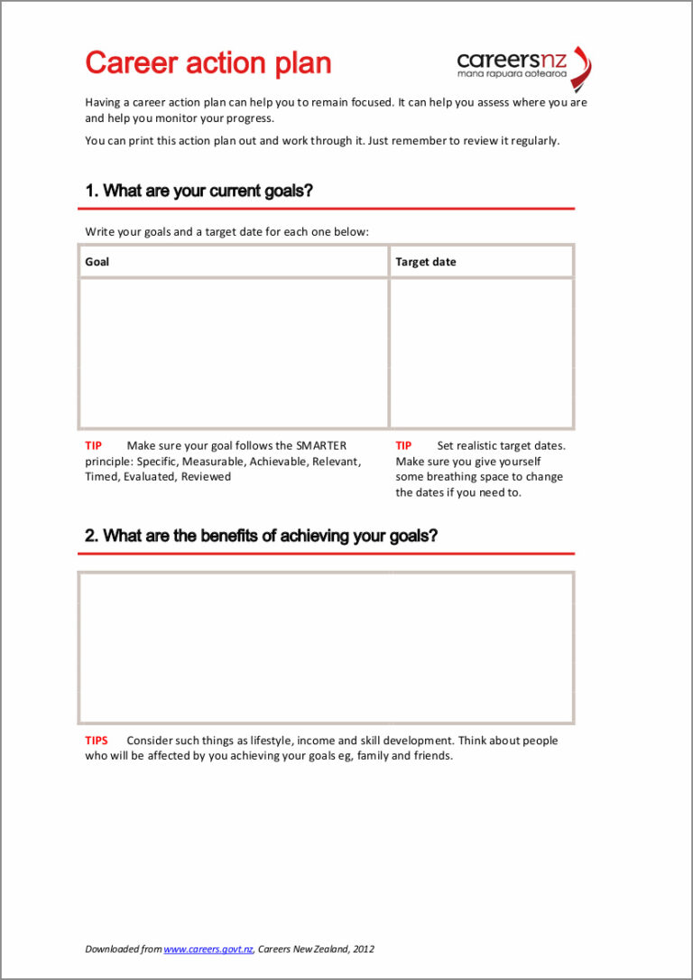 √ Printable Career Action Plan Template
