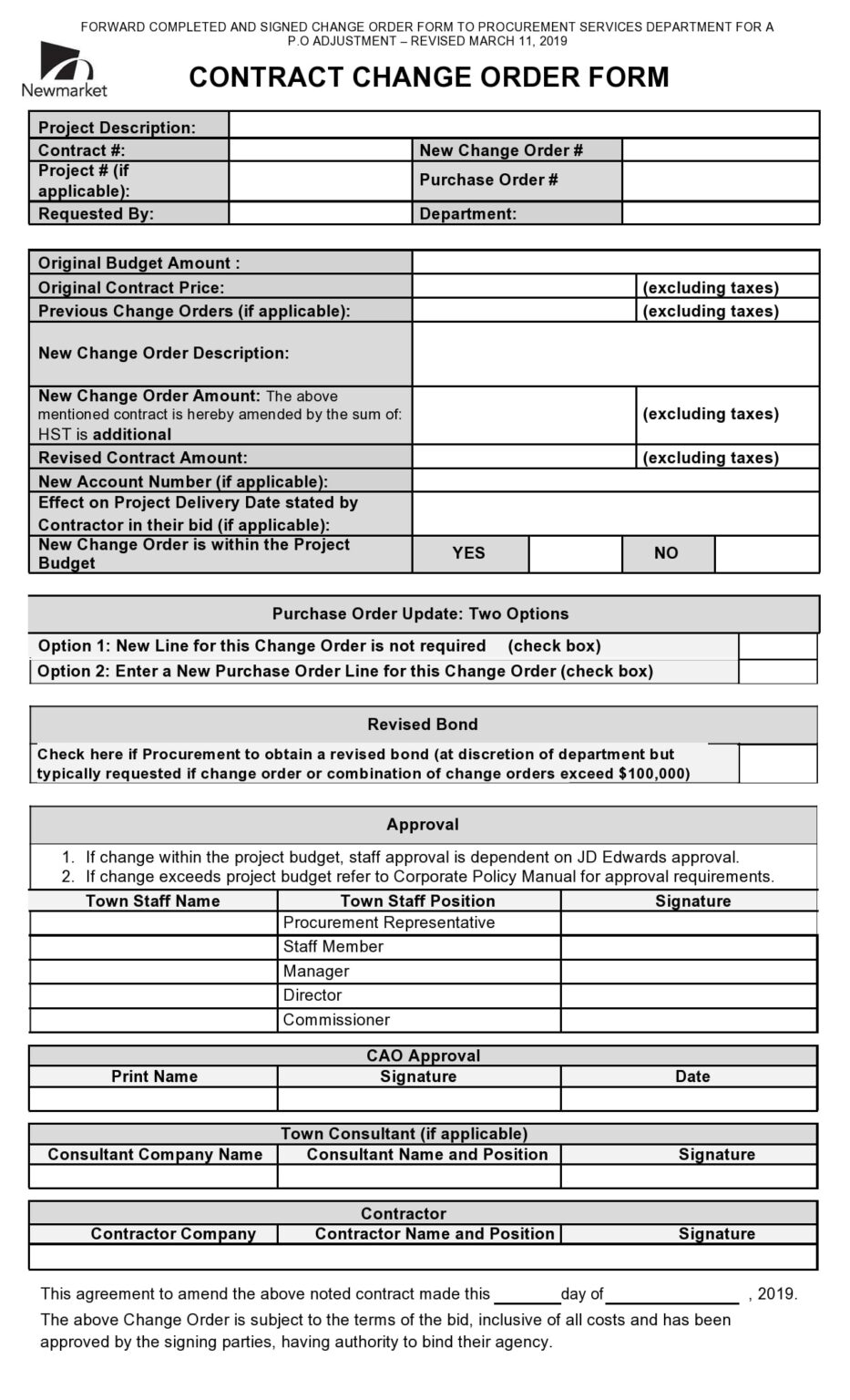 √ Free Printable Change Order Template