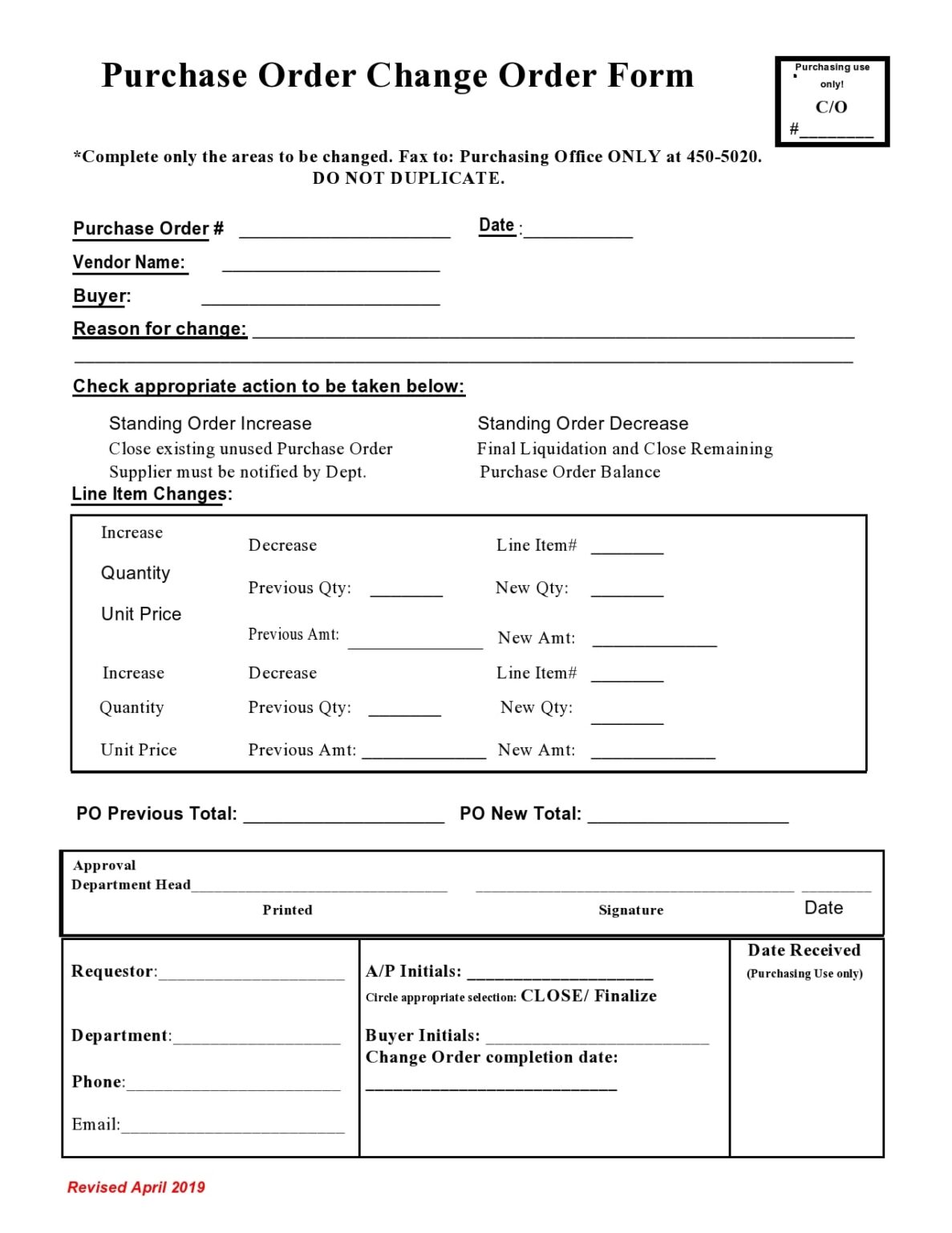 √ Free Printable Change Order Template