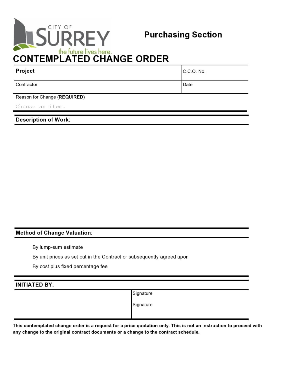 √ Free Printable Change Order Template