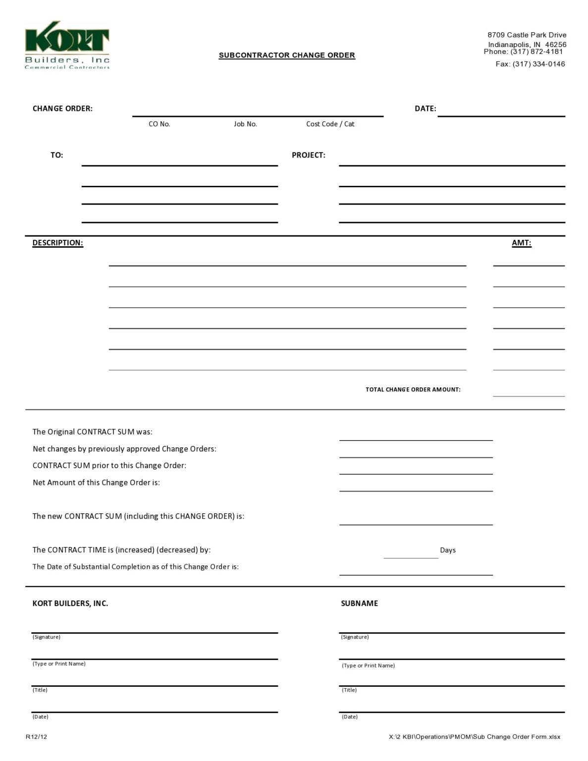 √ Free Printable Change Order Template