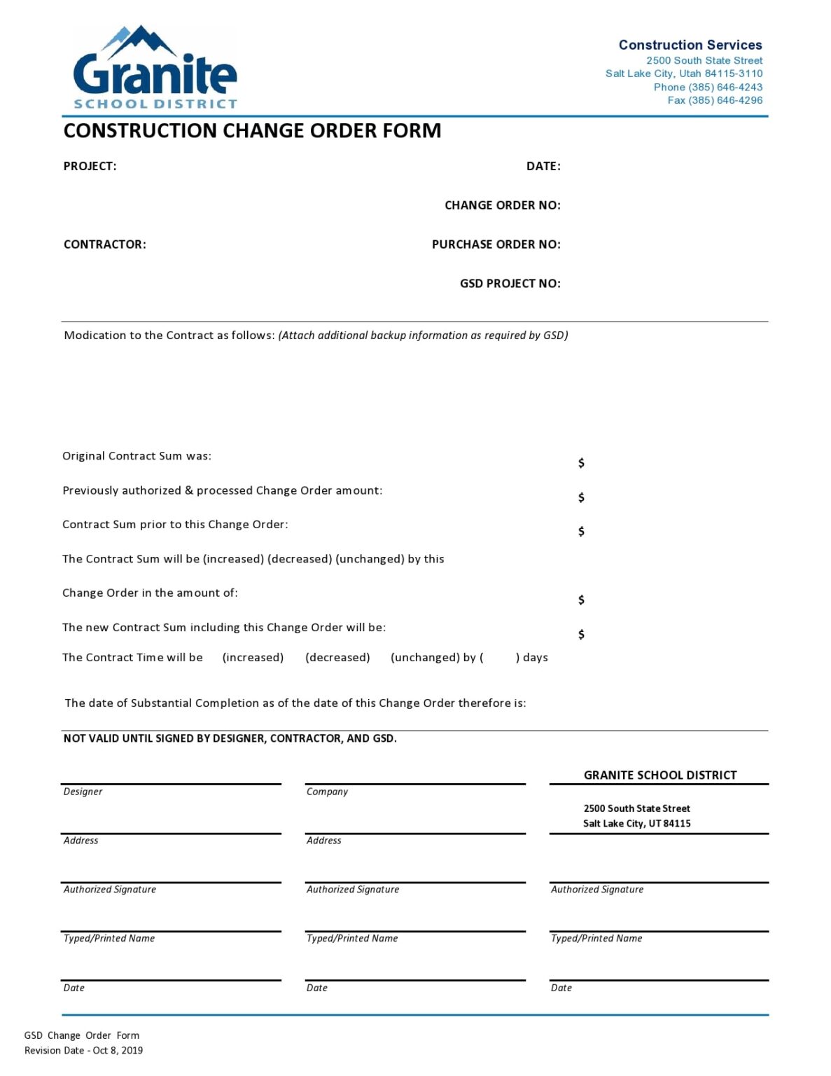 √ Free Printable Change Order Template
