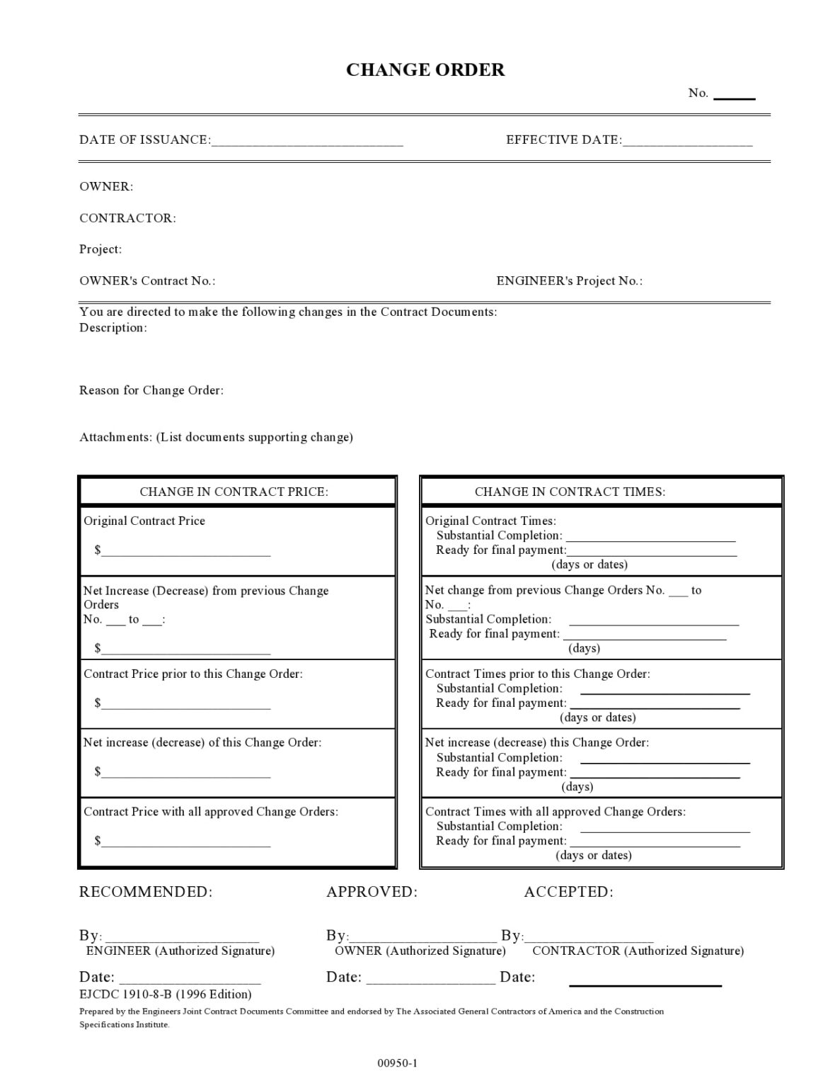 √ Free Printable Change Order Template