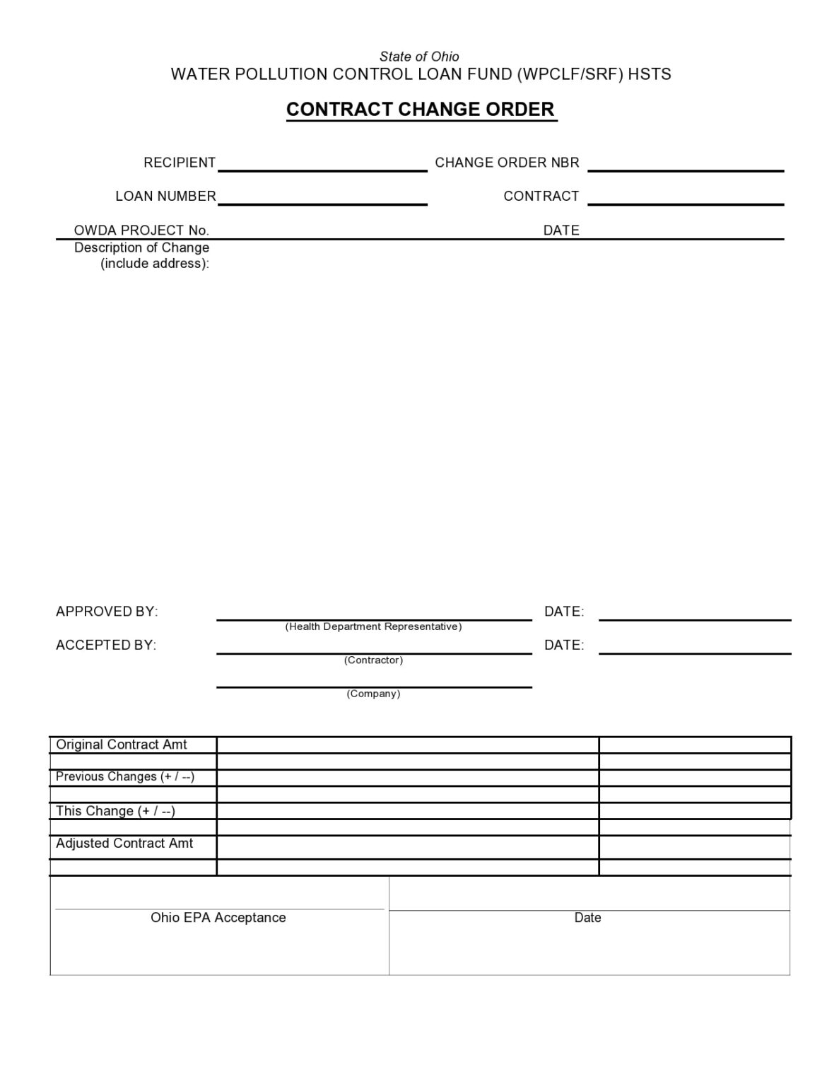 √ Free Printable Change Order Template