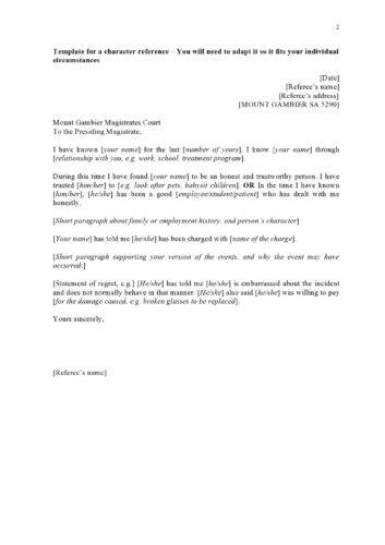 √ Character Reference Letter Template (Word)