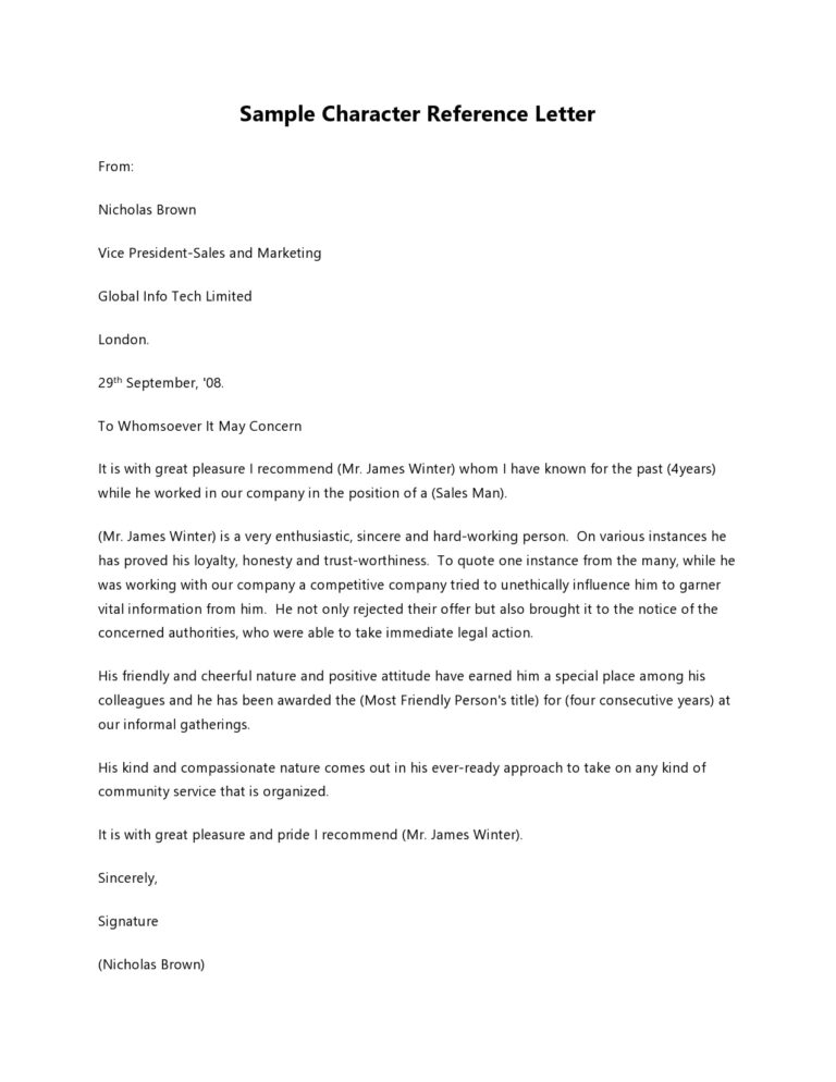 √ Character Reference Letter Template (Word)