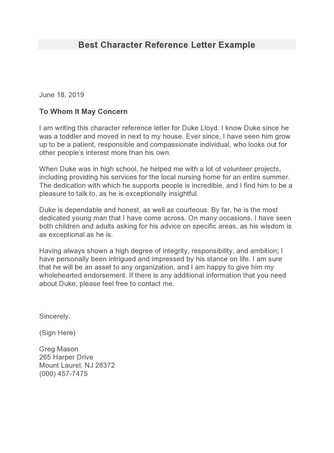 √ Character Reference Letter Template (Word)