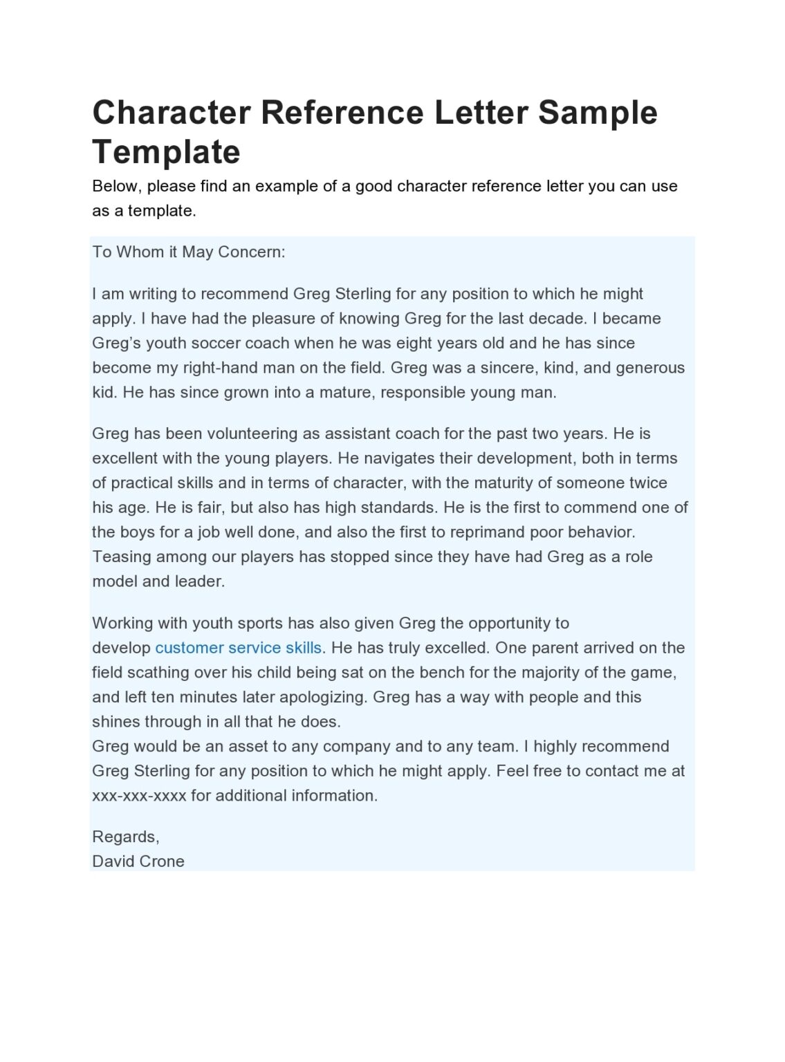 √ Character Reference Letter Template (Word)