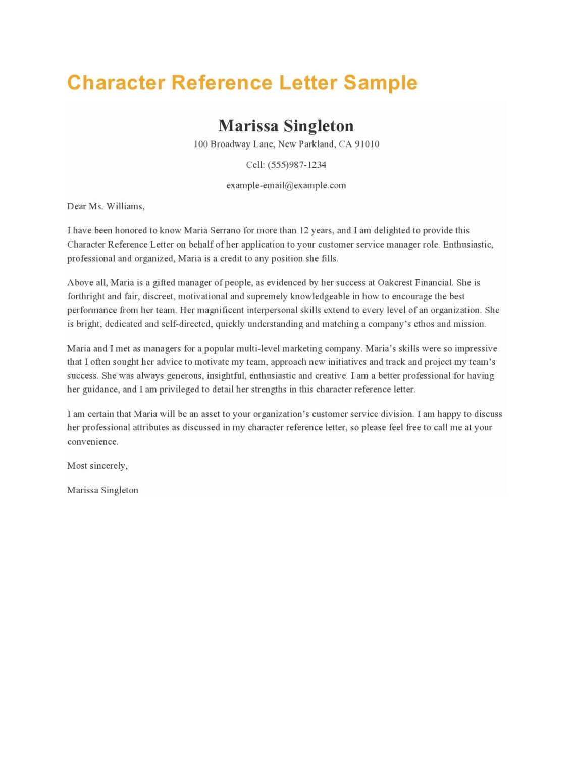 √ Character Reference Letter Template (Word)