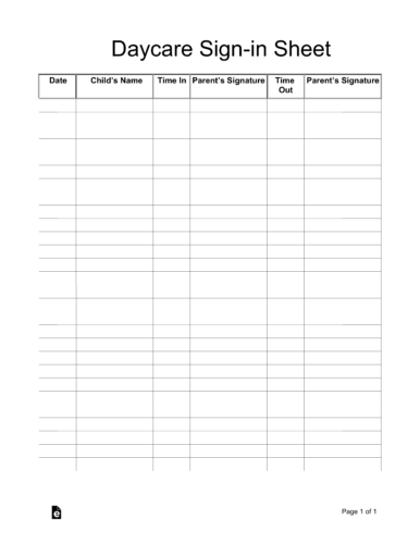 √ Childcare Sign-in Sheet (Free Printable Excel Template)