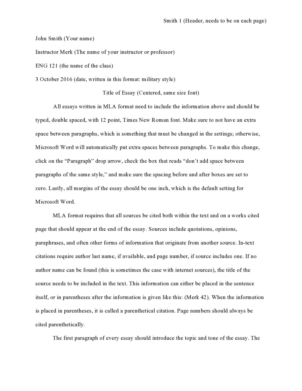 √ College Essay Format Template (Word)