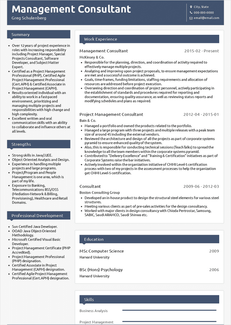 consultant resume template example