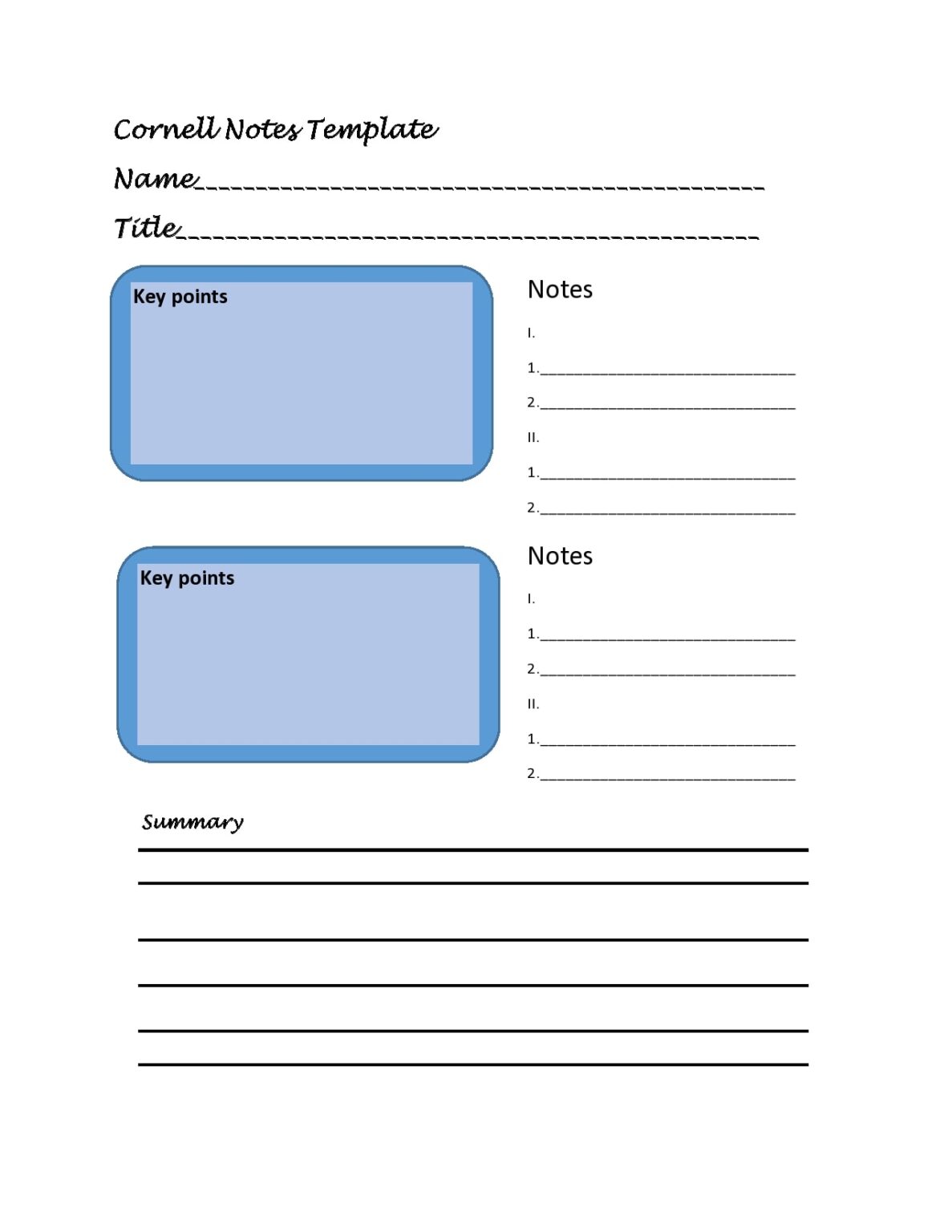 √ Free Printable Cornell Notes Template