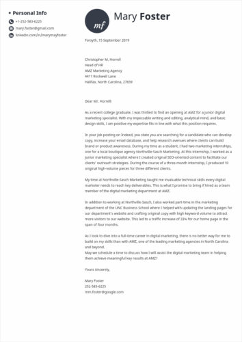 √ Printable Cover Letter Template For Digital Marketing
